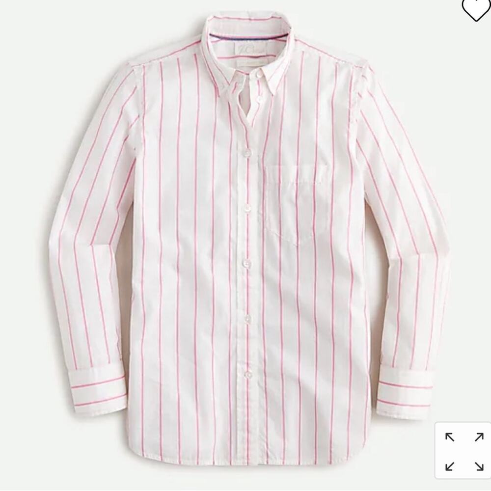 NWT J. Crew Classic-fit washed cotton poplin shirt in wide stripe white pink 00